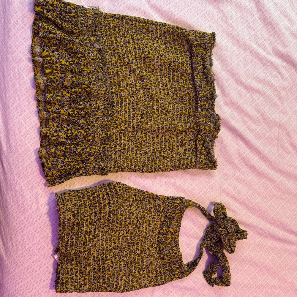 Yellow and Black Knit Two-Piece Set